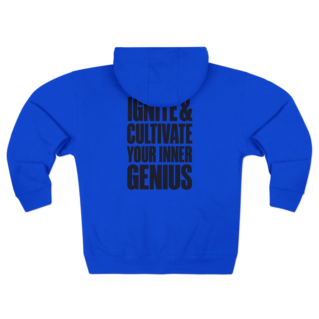Zip Hoodie — ICYIG Front Logo with "Ignite & Cultivate Your Inner Genius" Back