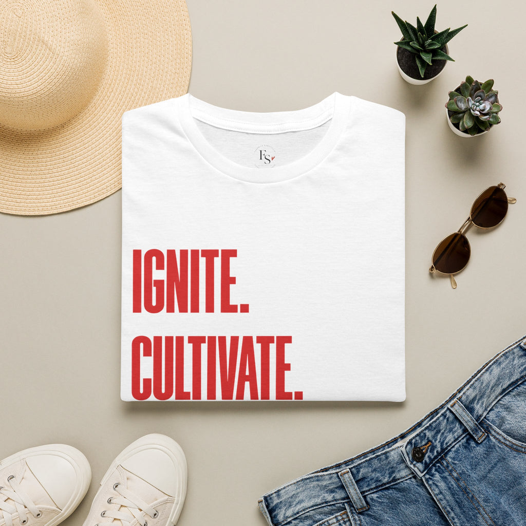 Motivational T-Shirt — Ignite. Cultivate. Your Inner Genius.