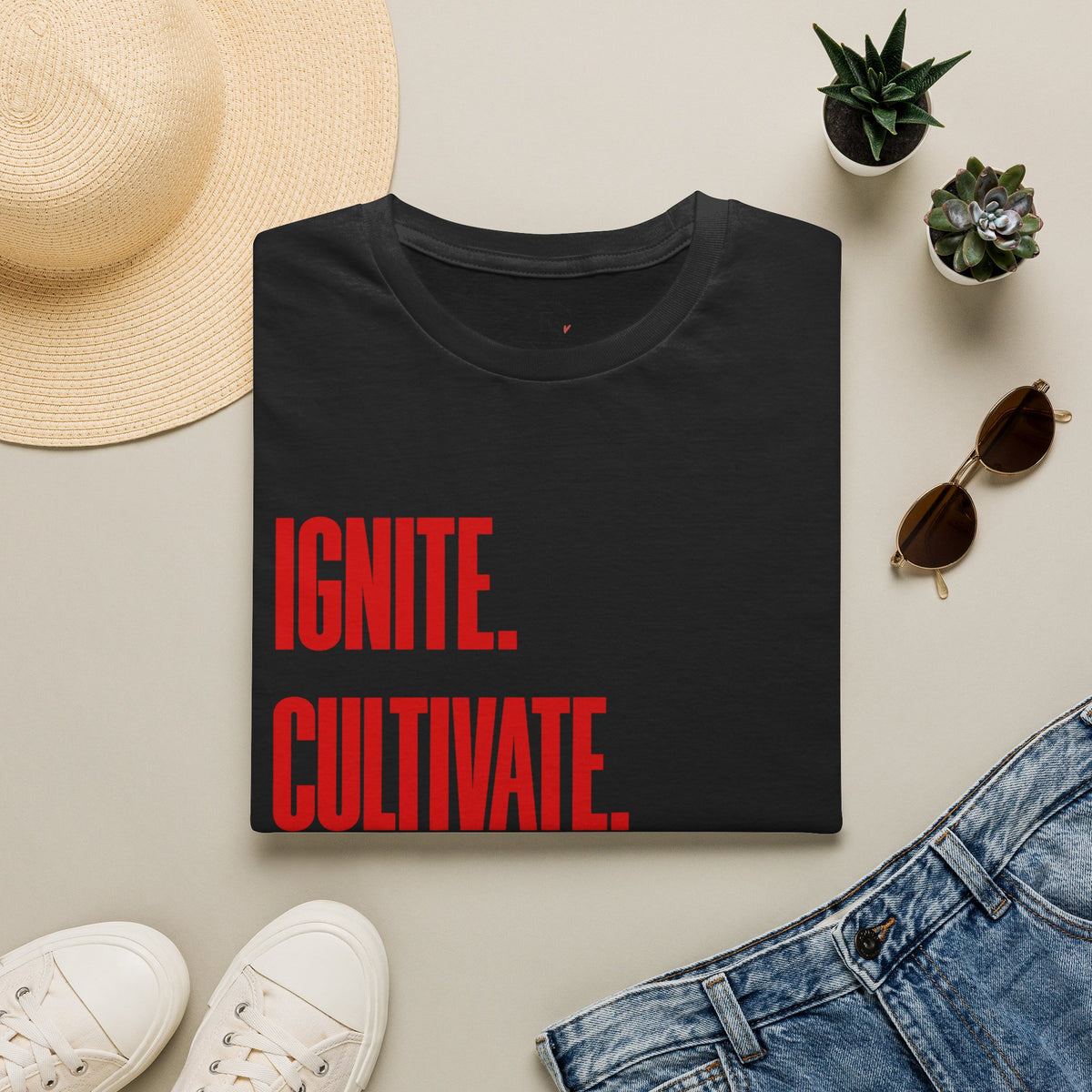 Motivational T-Shirt — Ignite. Cultivate. Your Inner Genius.