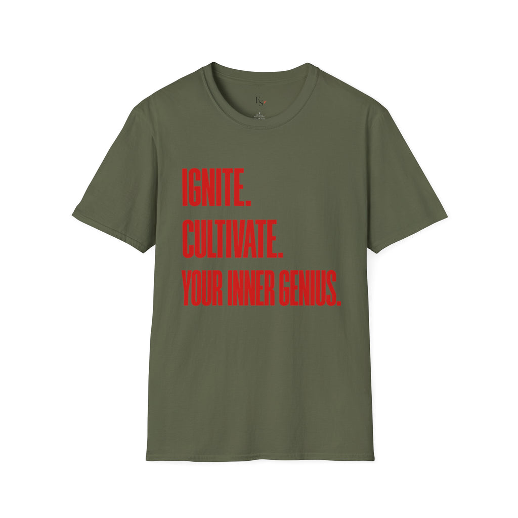 Motivational T-Shirt — Ignite. Cultivate. Your Inner Genius.